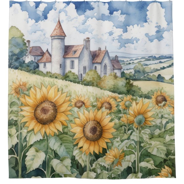 French Countryside with sunflowers Shower Curtain (Front)