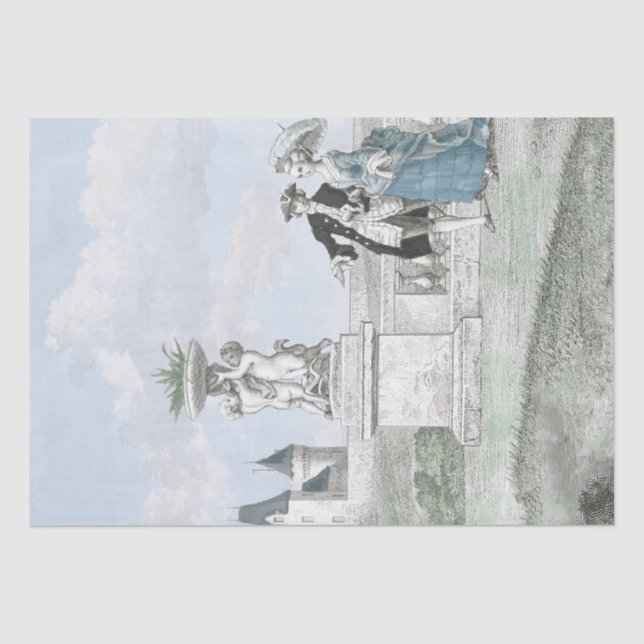 French Couple Chateau Garden Vintage Decoupage  Tissue Paper (Front)