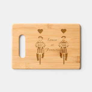 French couple in love engraved cutting board