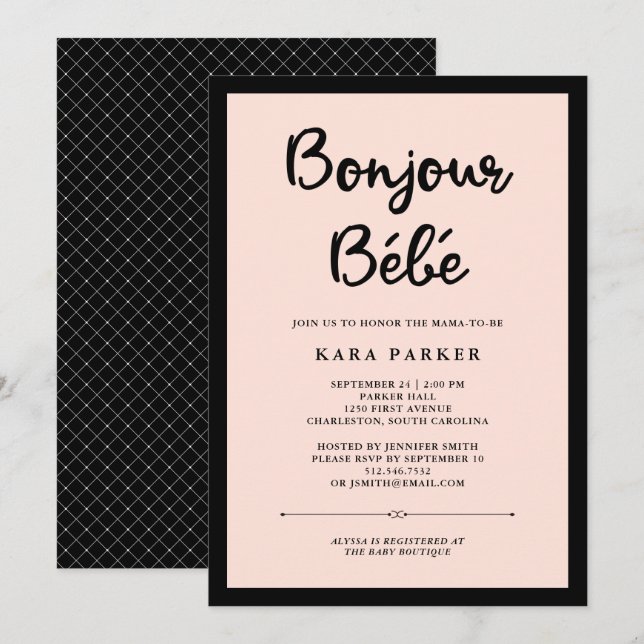 French Couture | Black and Pink Baby Shower Invitation (Front/Back)