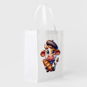 French Cow with Baguette Grocery Bag