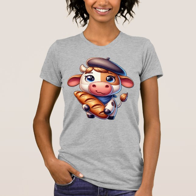 French Cow with Baguette  T-Shirt (Front)
