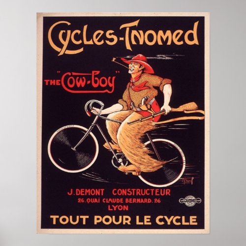 French Cowboy Bicycle Ad Poster
