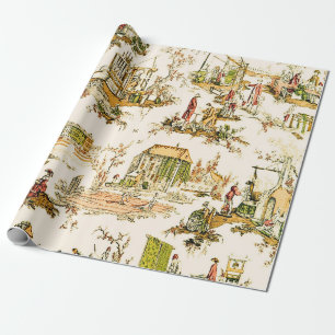 French Creme Toile Chinoiserie Rustic Decoupage Wrapping Paper
