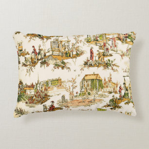 French Creme Toile Chinoiserie Style Rustic Accent Pillow