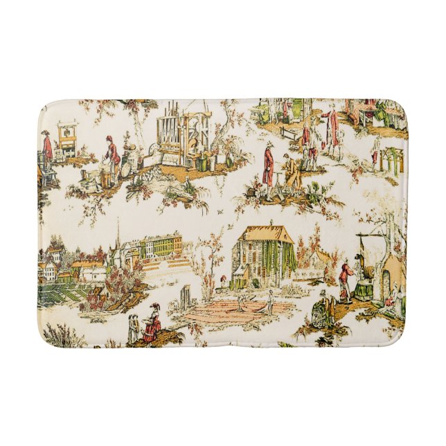 French Creme Toile Chinoiserie Style Rustic  Bath Mat (Front)