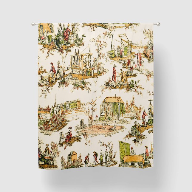 French Creme Toile Chinoiserie Style Rustic  Blackout Curtains (Front)