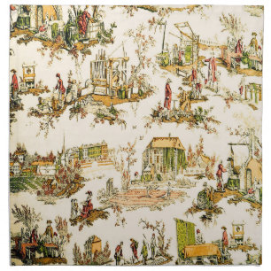 French Creme Toile Chinoiserie Style Rustic Cloth Napkin