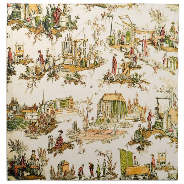 French Creme Toile Chinoiserie Style Rustic  Cloth Napkin (Front)