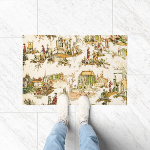 French Creme Toile Chinoiserie Style Rustic  Doormat
