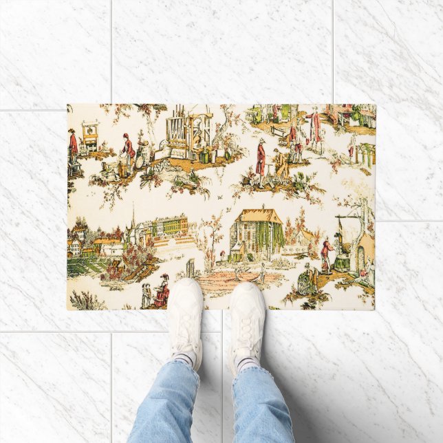 French Creme Toile Chinoiserie Style Rustic  Doormat (Indoor)