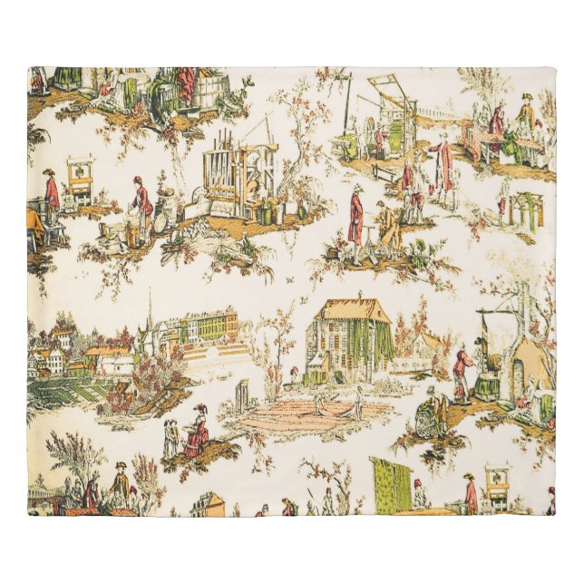 French Creme Toile Chinoiserie Style Rustic  Duvet Cover (Front)