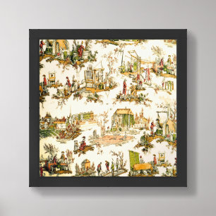 French Creme Toile Chinoiserie Style Rustic Framed Art