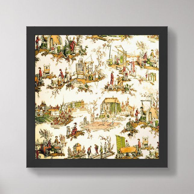 French Creme Toile Chinoiserie Style Rustic  Framed Art (Framed Front)