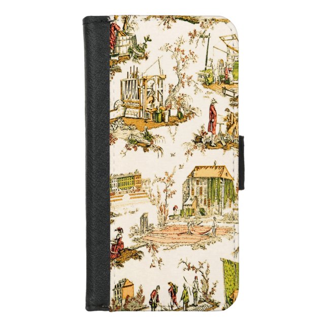 French Creme Toile Chinoiserie Style Rustic  iPhone Wallet Case (Front)