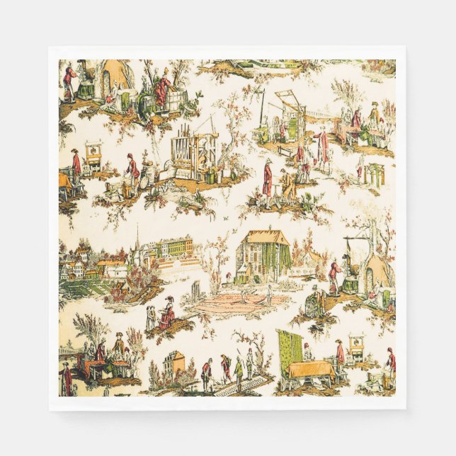 French Creme Toile Chinoiserie Style Rustic  Napkins (Front)