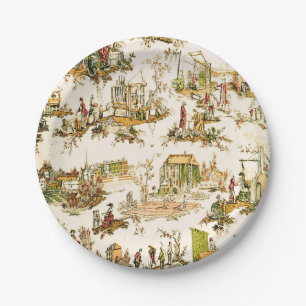 French Creme Toile Chinoiserie Style Rustic Paper Plates