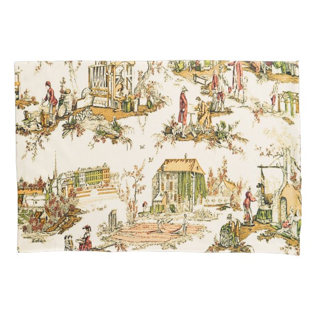 French Creme Toile Chinoiserie Style Rustic  Pillow Case (Front)