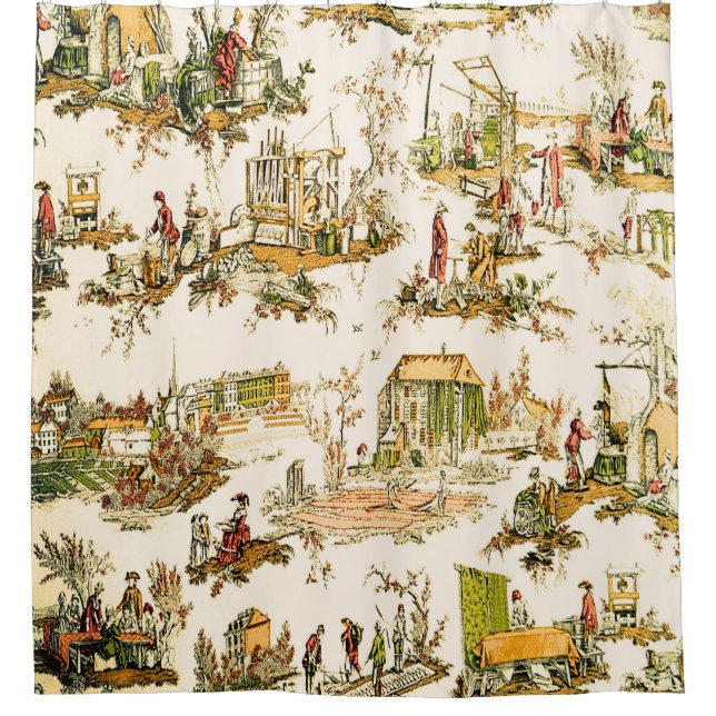 French Creme Toile Chinoiserie Style Rustic  Shower Curtain (Front)