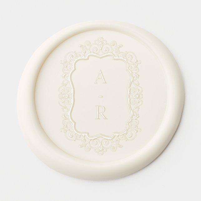 French Crest Monogram Botanical Wreath Wedding Wax Seal Sticker (Front)