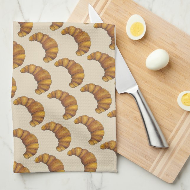 French Croissant Buttery Flaky Hot Pastry Foodie Towel (Quarter Fold)