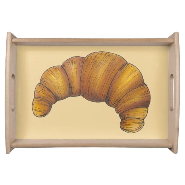 French Croissant Buttery Golden Pastry Bread Food Serving Tray (Front)