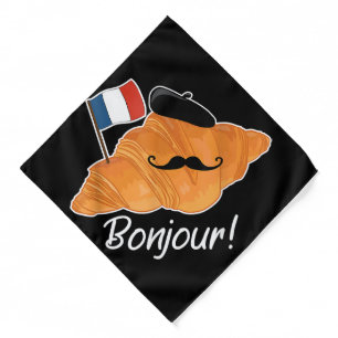 French Croissant Lover France Flag Francophile  Bandana
