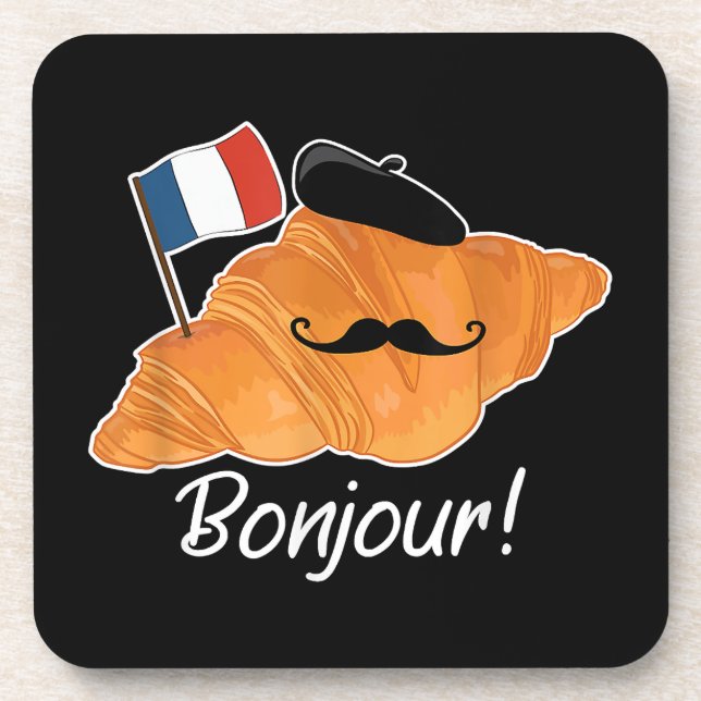 French Croissant Lover France Flag Francophile  Beverage Coaster (Front)