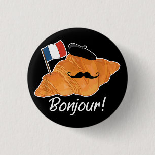 French Croissant Lover France Flag Francophile  Button