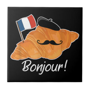 French Croissant Lover France Flag Francophile Ceramic Tile