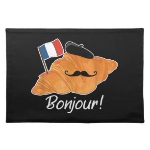 French Croissant Lover France Flag Francophile Cloth Placemat