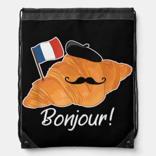 French Croissant Lover France Flag Francophile Drawstring Bag