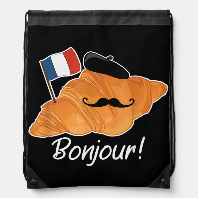 French Croissant Lover France Flag Francophile  Drawstring Bag (Front)