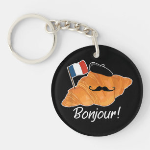 French Croissant Lover France Flag Francophile Keychain