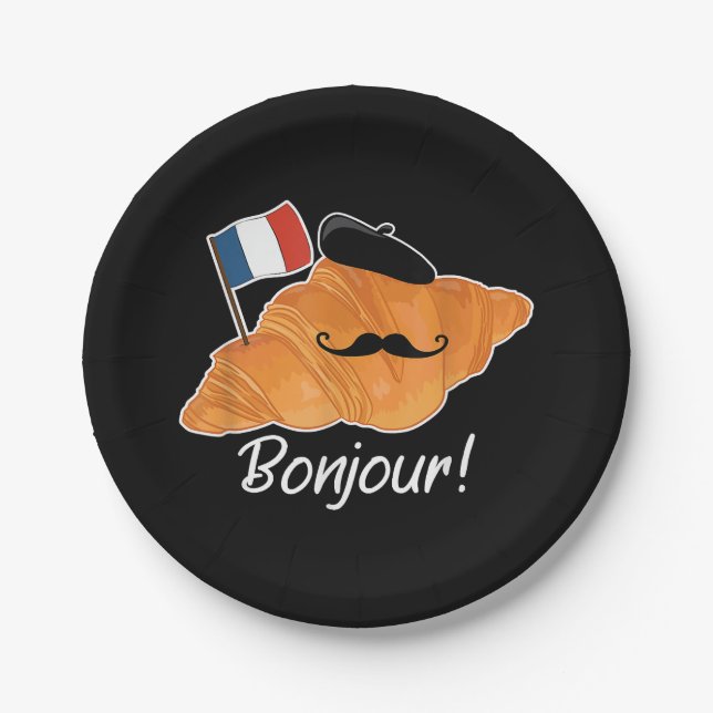 French Croissant Lover France Flag Francophile  Paper Plates (Front)