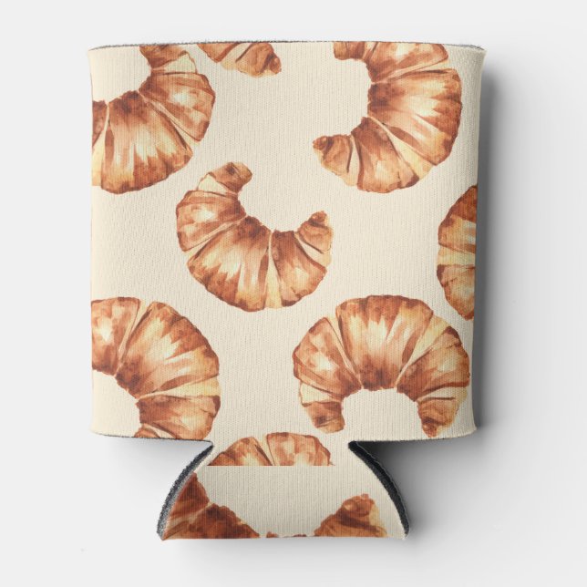 French Croissant: Watercolor Pattern Can Cooler (Front)