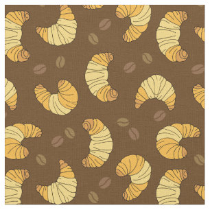 French Croissants and Coffee Beans Breakfast Food Fabric