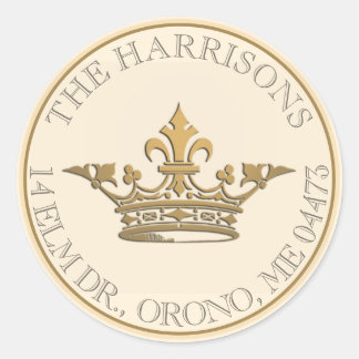 French Crown Metallic Gold Return Address Classic Round Sticker
