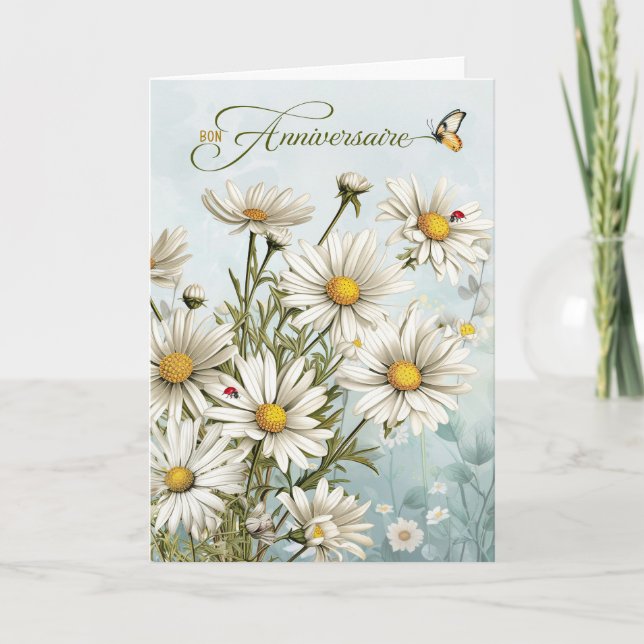 French Daisies and Ladybugs  Birthday Card (Front)