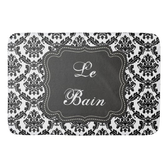 French Damask Design Black White Bath Mat French Damask Design Black White Bath Mat