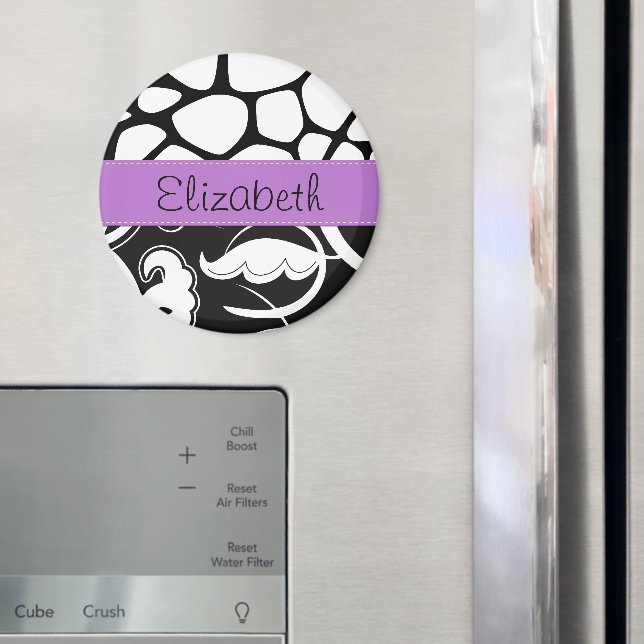 French Damask, Giraffe, Black and White, Your Name Magnet (In Situ (Fridge))