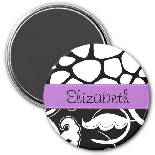 French Damask Giraffe Black and White Your Name Magnet