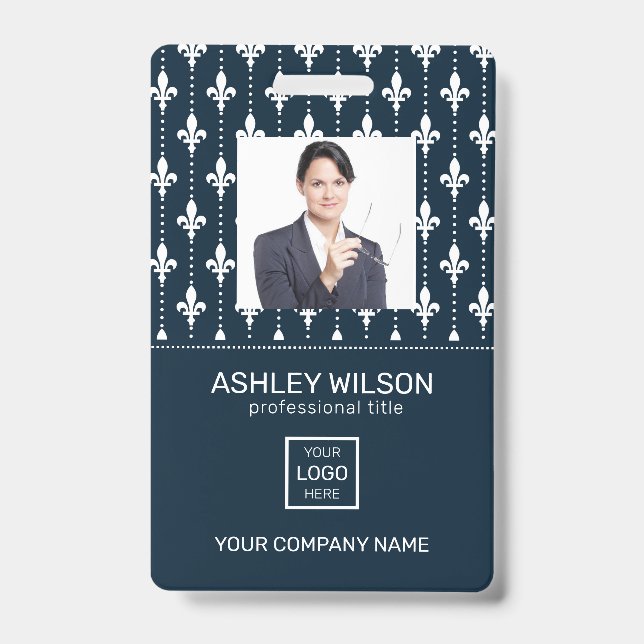 French Damask Photo Business ID Badge (Front)