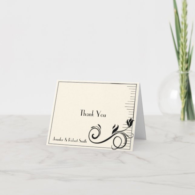 French Deco Rose Black Cream Wedding Thank You (Front)