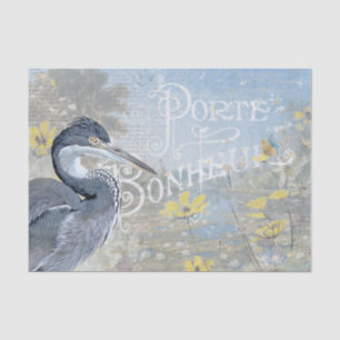 French Decoupage Heron Bird Butterfly Pond Nature Tissue Paper