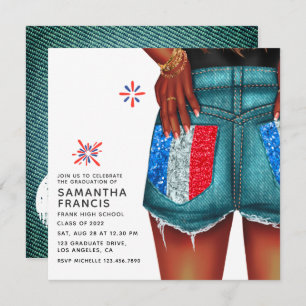 French Denim Girl Graduation Party Invitation