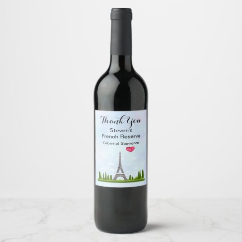 French Design _ Eiffel Tower in Paris Thank You Wine Label