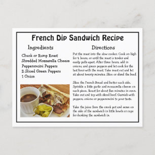 French Dip Sandwich Recipe Card