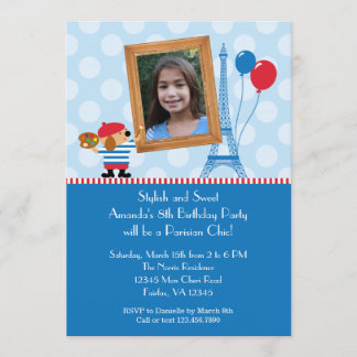 French Dog Artist Photo Birtday Invitation