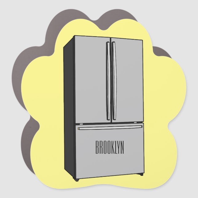 French door refrigerator cartoon illustration car magnet (Front)